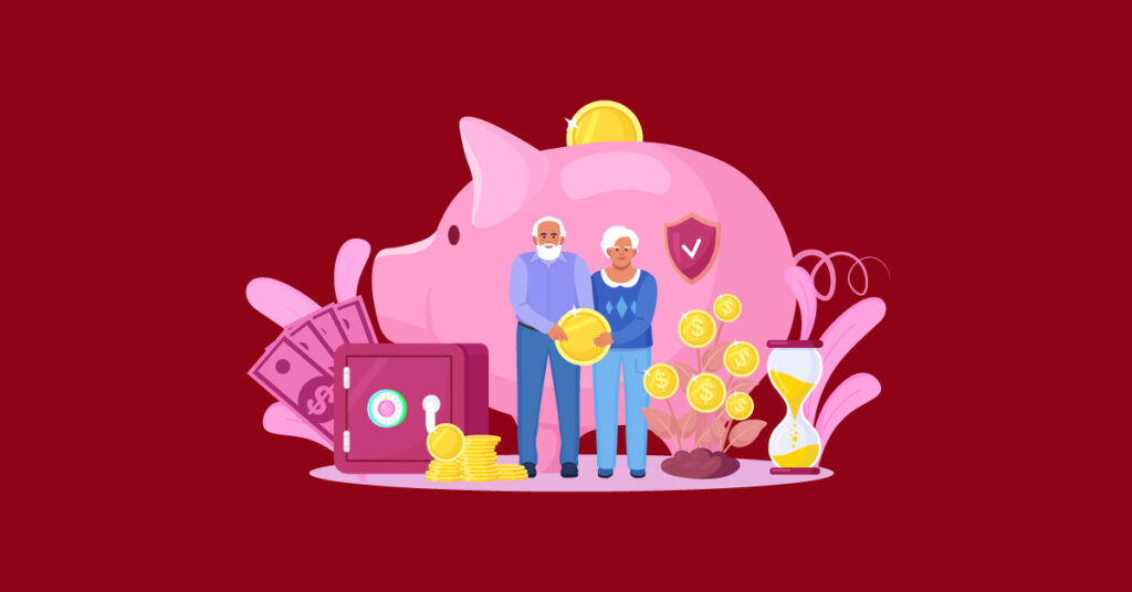 Old couple with a piggy bank for retirement savings