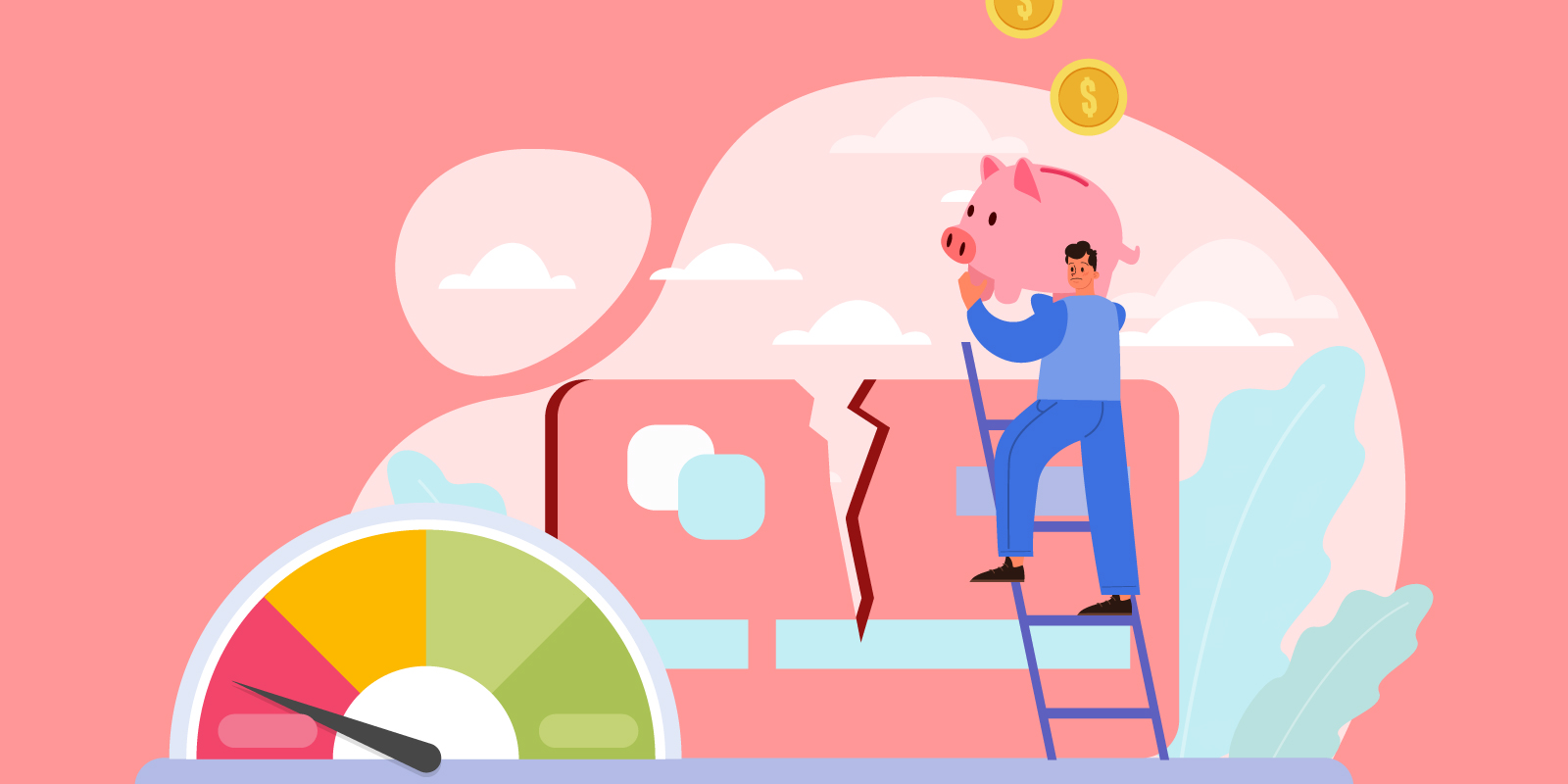 Infographic of man climbing a ladder for getting a loan with bad credit