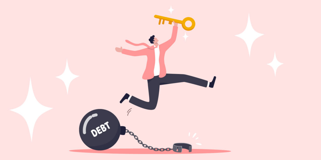 Infographic of a man jumping over his debt