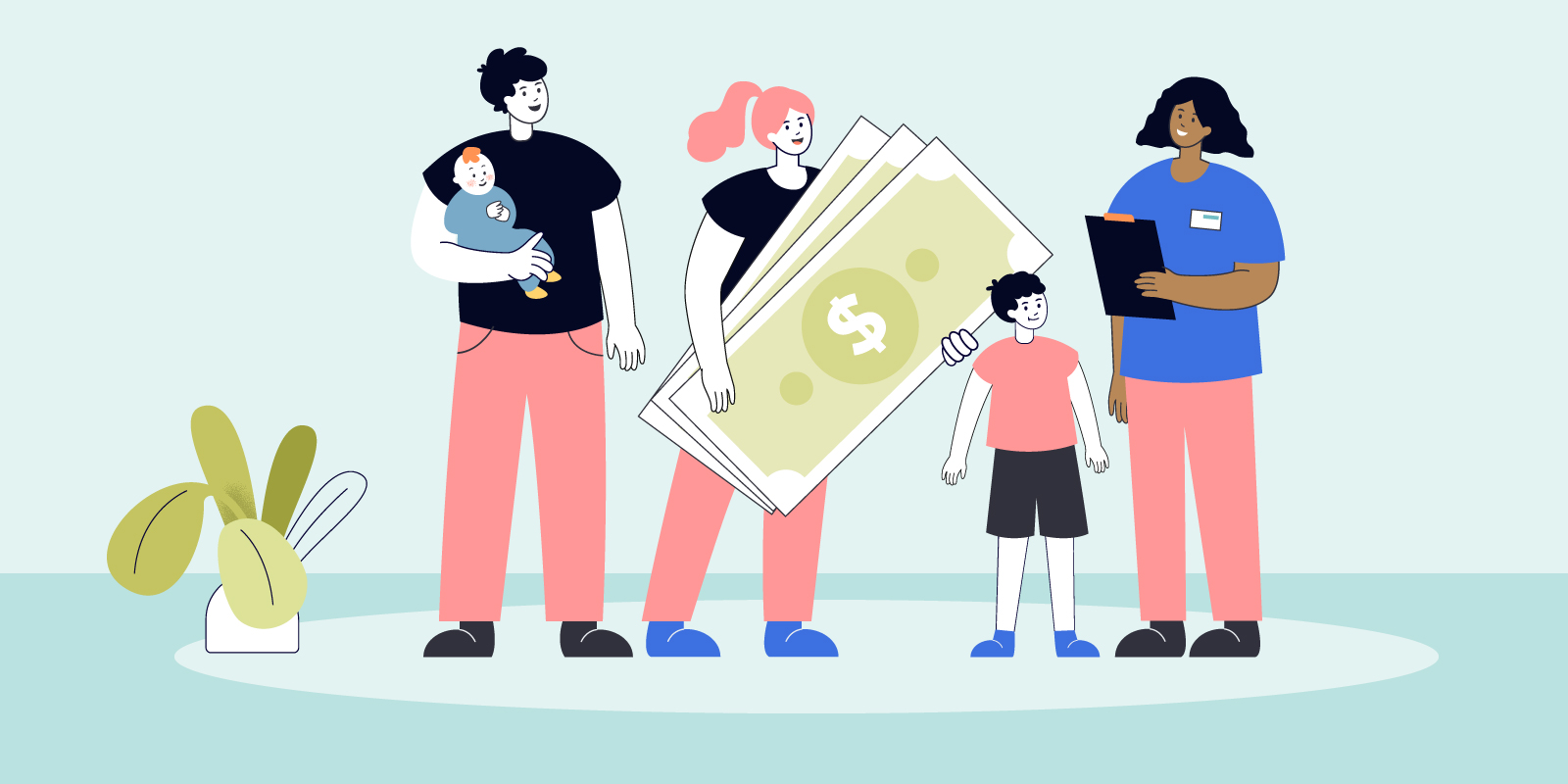 Infographic of a family holding money trying to figure out paying for medicare