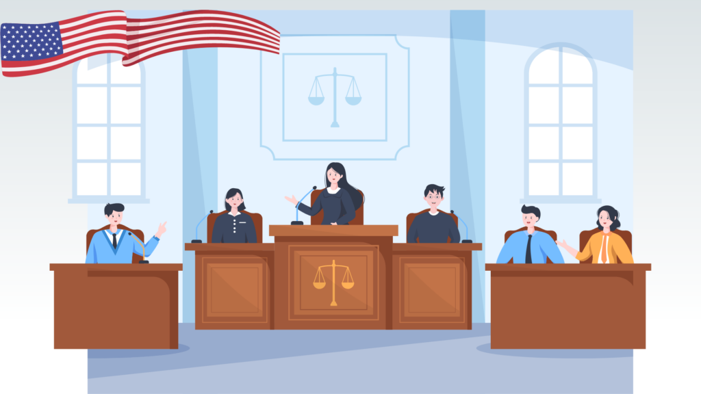 Infographic of a judge and a trial