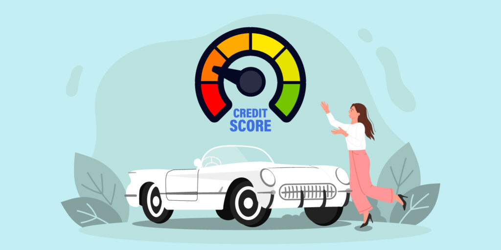 Infographic of someone looking into a car loan with a low credit score