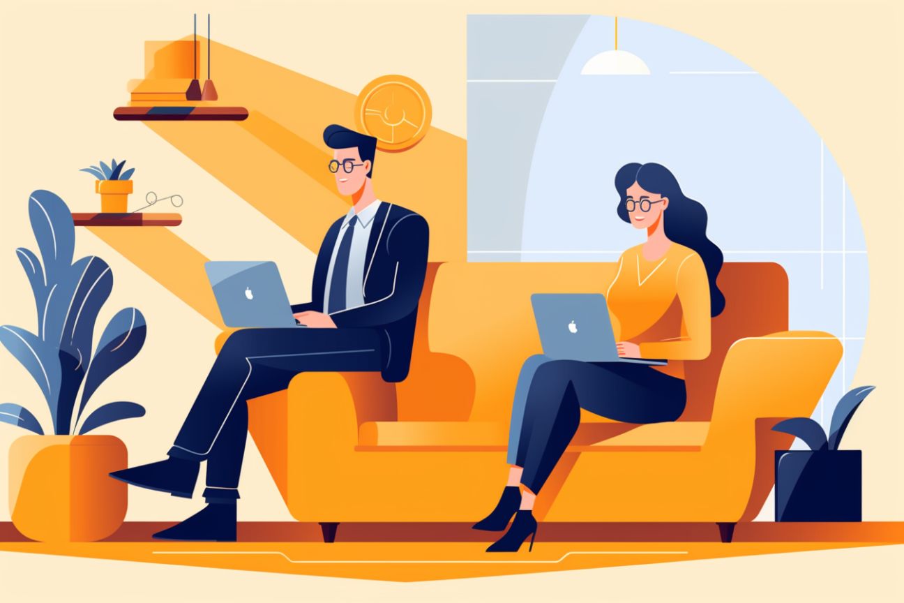 Infographic of two people on their computers on a couch