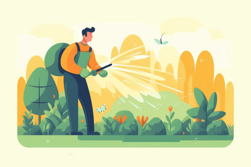 Infographic of a man spraying a lawn with Roundup