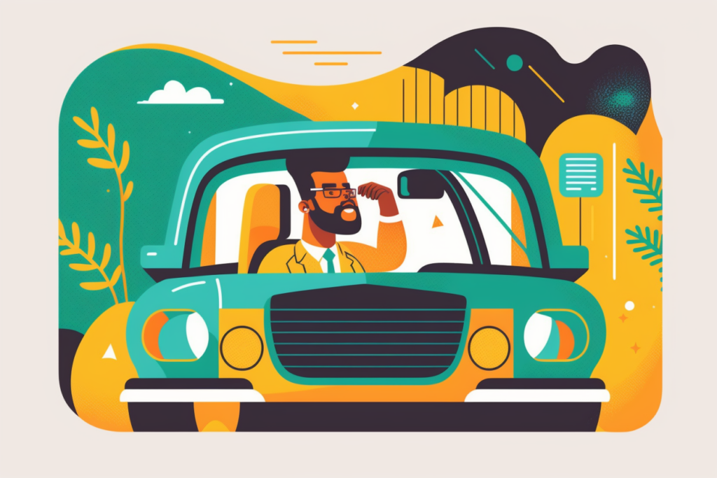 Infographic of a man driving for a rideshare company