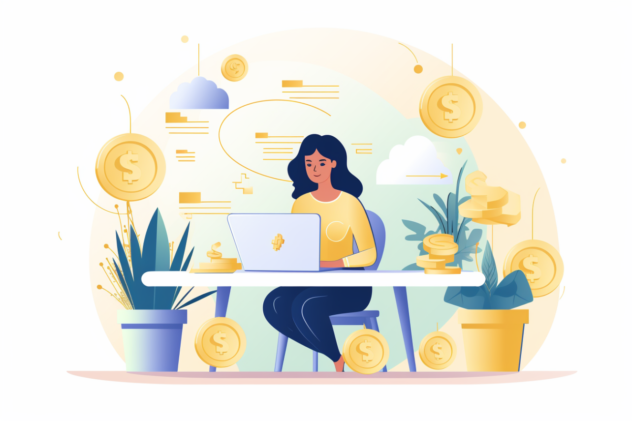 Woman working on her computer and making money
