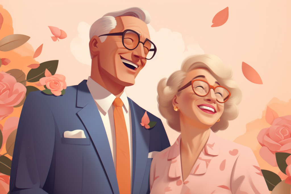 Graphic of an elderly couple laughing