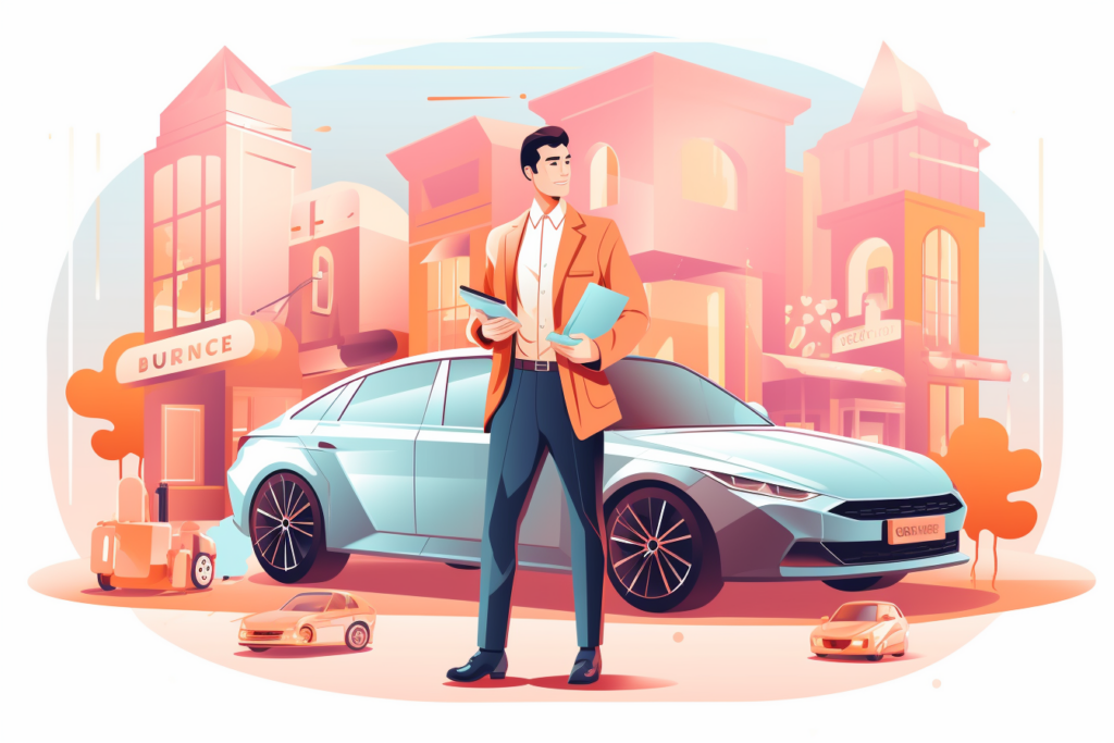 Man standing in front of a new car 