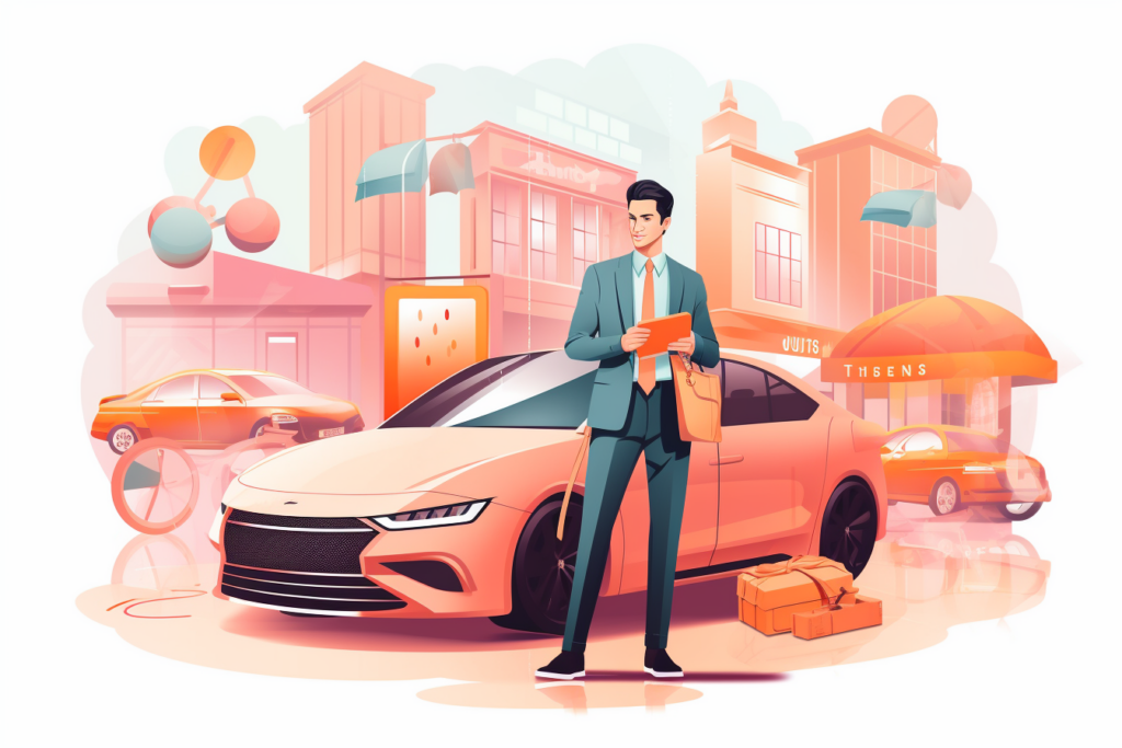 Graphic of a man looking to buy a new car