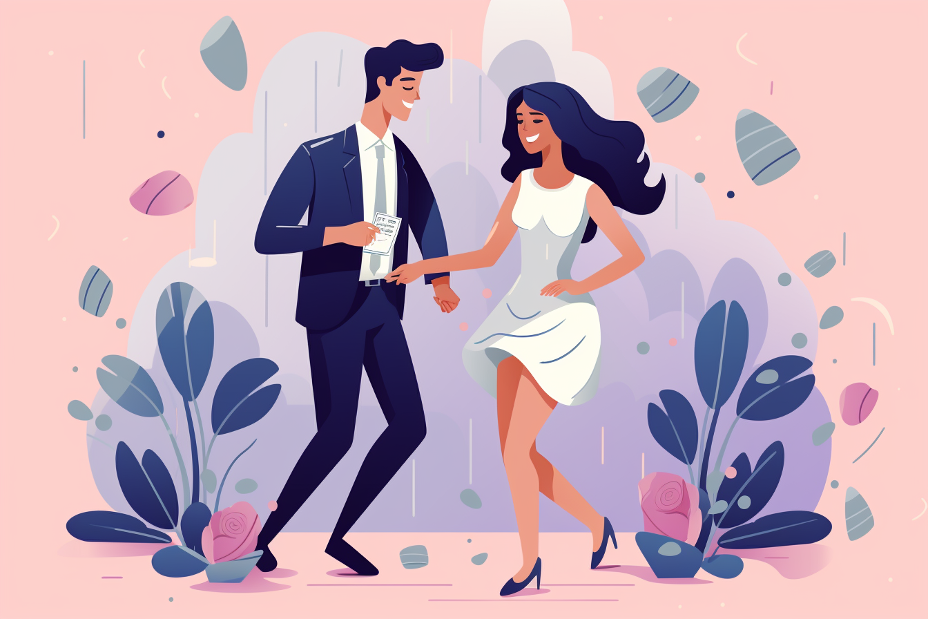 Graphics of newlyweds dancing