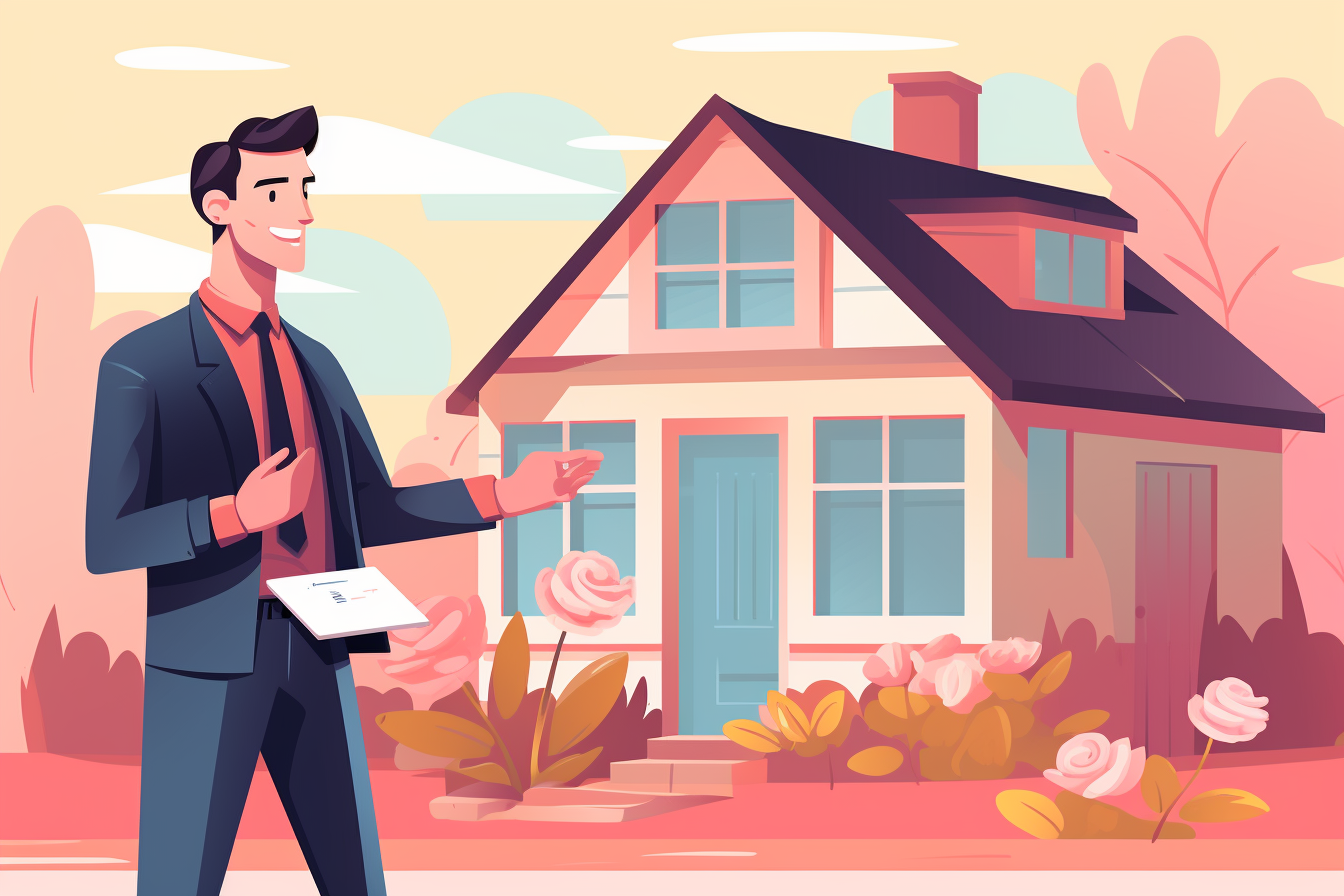 Graphic of a man looking at a house for sale