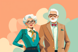 Graphic of an older couple standing next to each other smiling