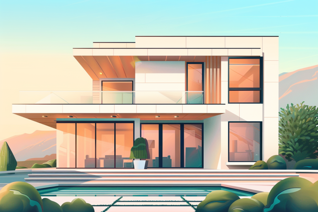 Graphic of a new modern home with lots of windows