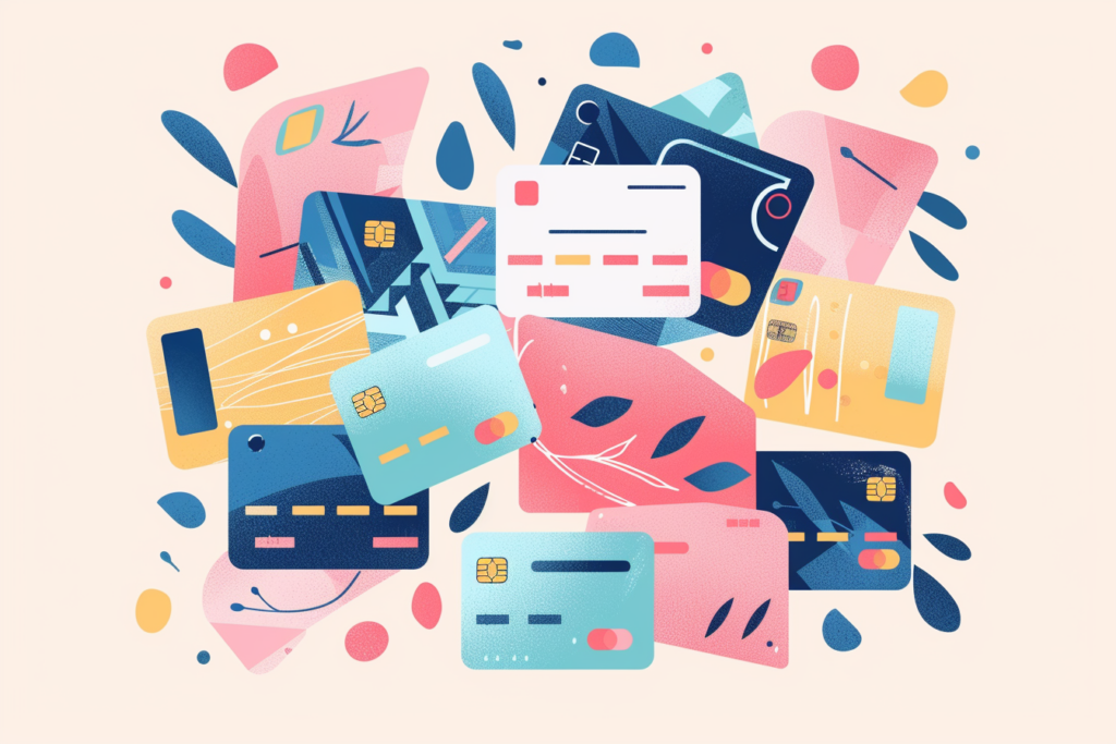 Variety of different colorful credit cards 