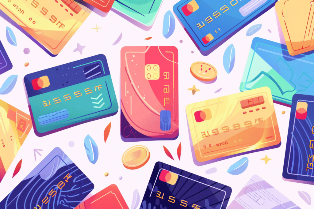 Graphic of a variety of different credit cards