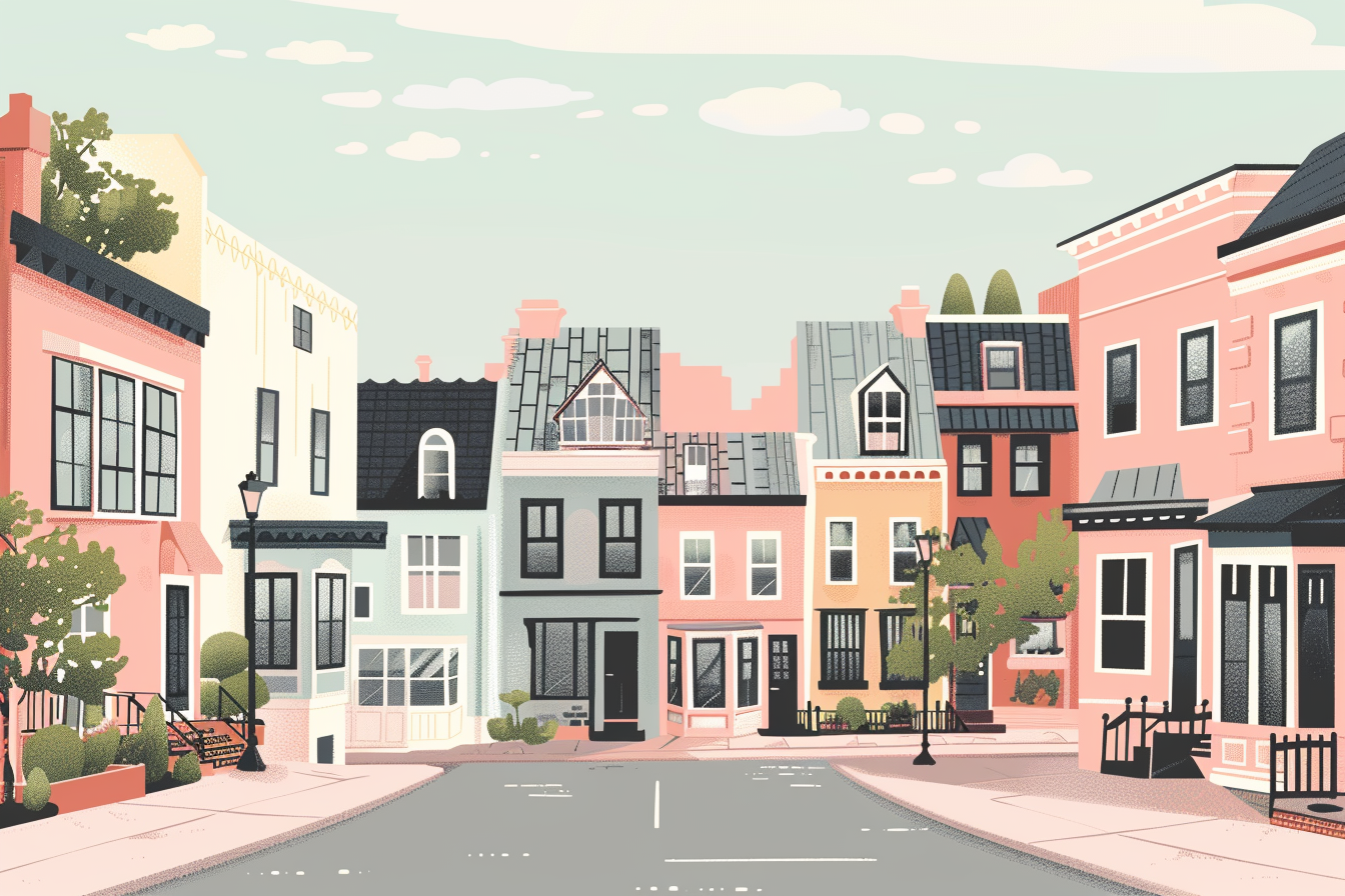 Graphic of a neighborhood of different houses