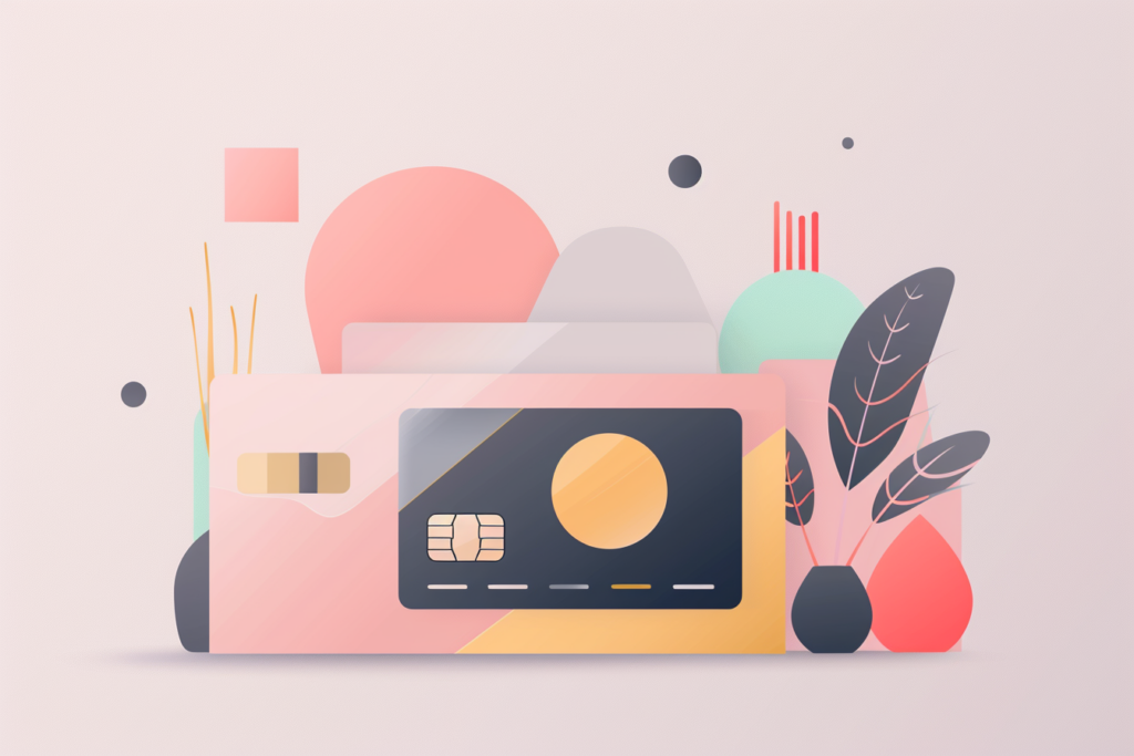 Colorful credit cards with plants around t hem 