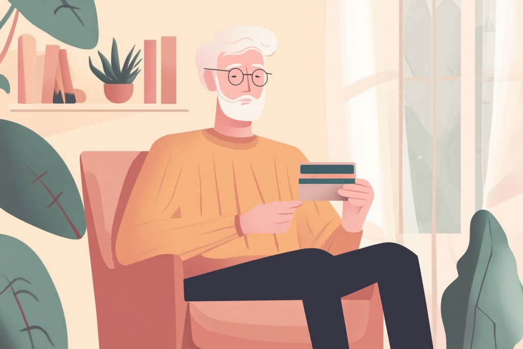 Elderly gentleman looking at his credit card