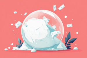 Money in a ball of snow simulating the debt snowball effect