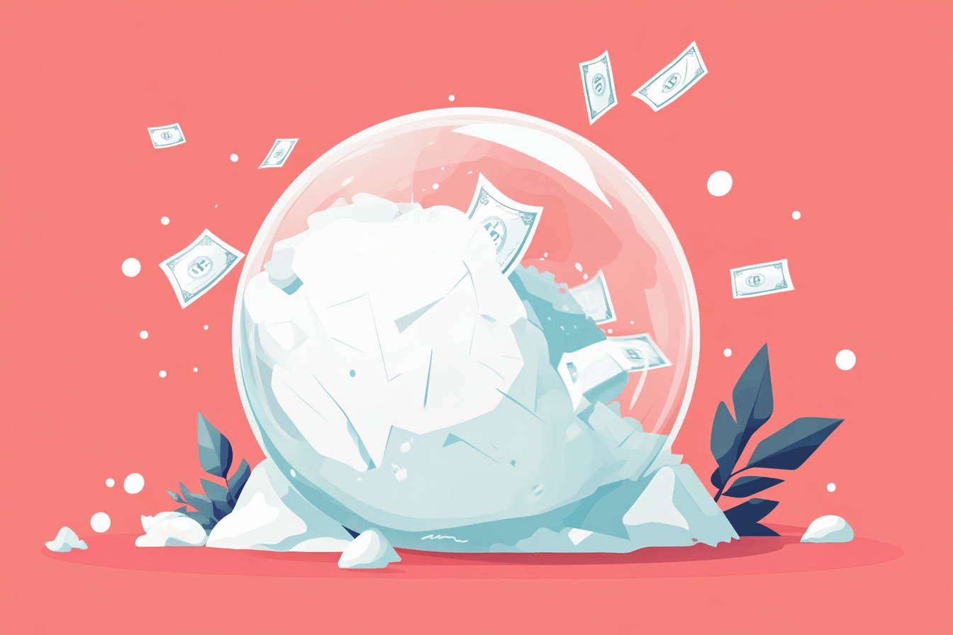 Money in a ball of snow simulating the debt snowball effect