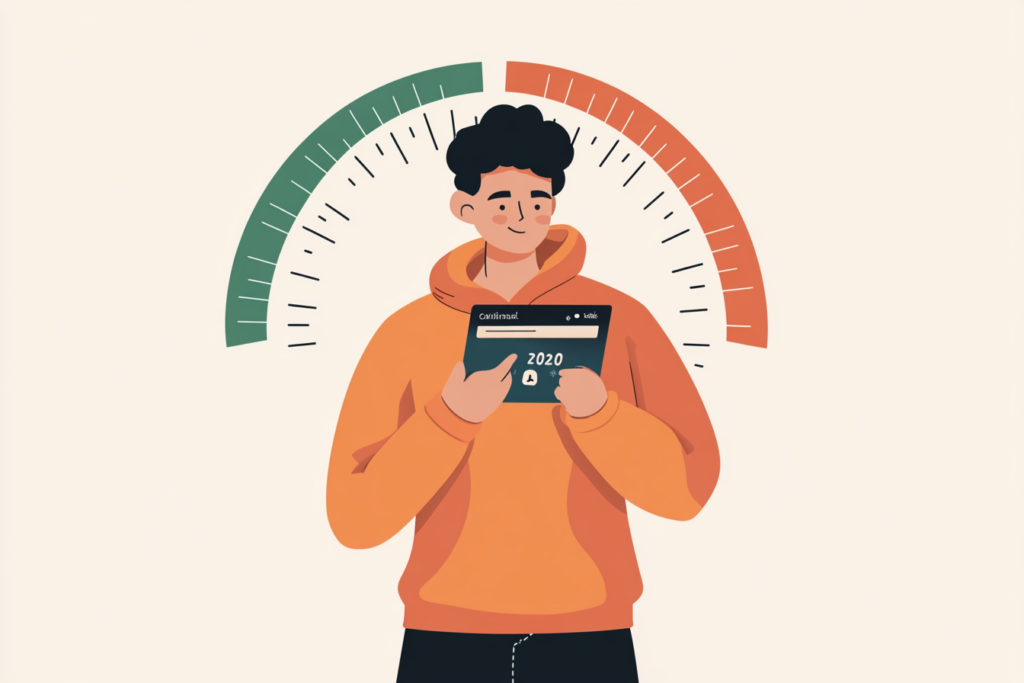Man holding a credit card checking his credit score