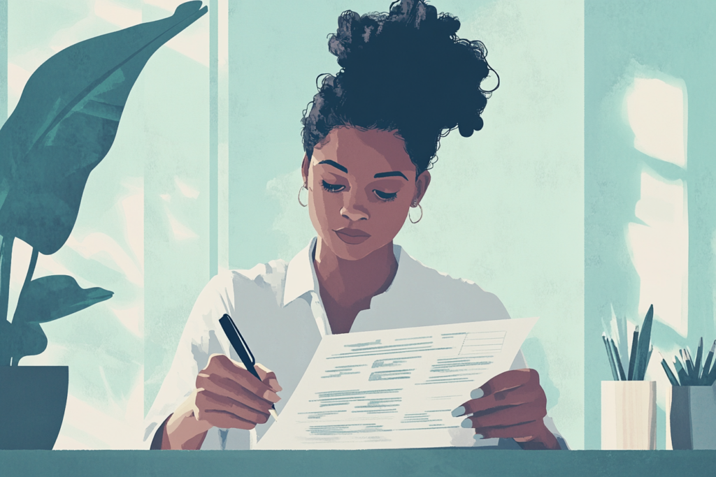 woman filling out loan paperwork