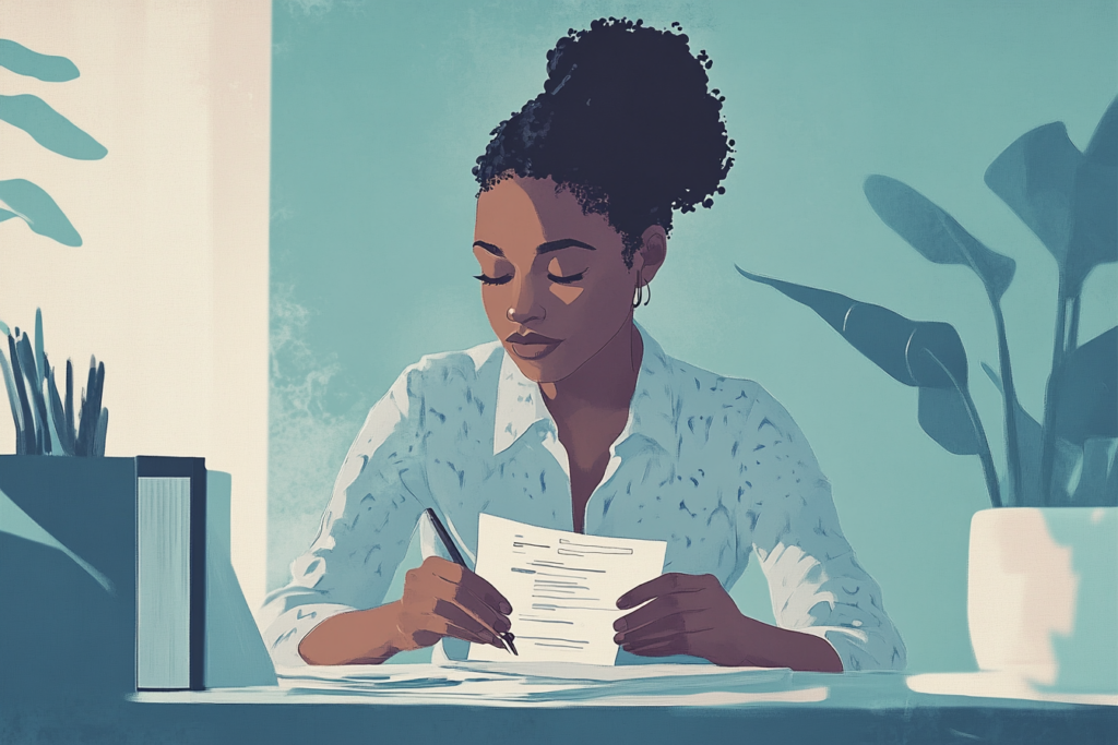 Woman filling out paperwork for a loan