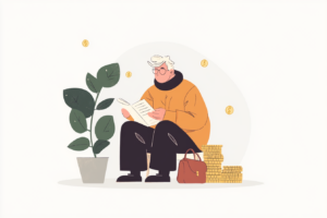 Older gentleman reading about finance sitting down