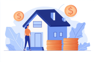 Graphic of a house with money floating around it