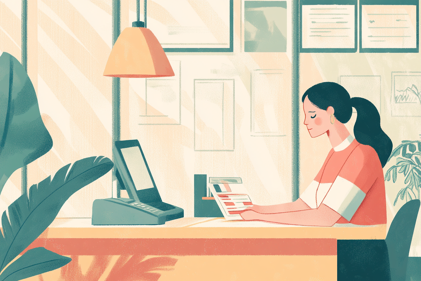 Woman looking down at loan payment paperwork
