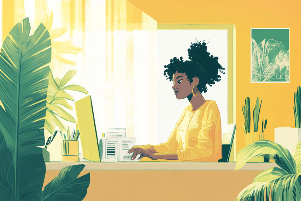 Woman sitting at her desk on her computer