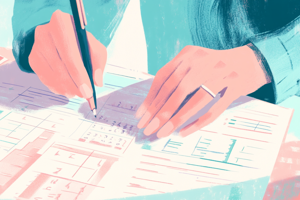 Woman writing out a budget on paper