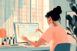Woman on a computer working on a budget