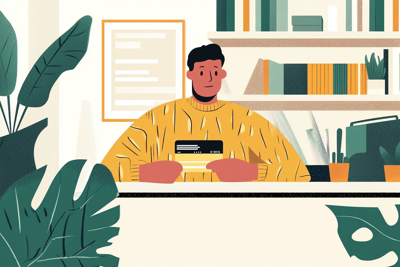 Man sitting at a desk with a credit card