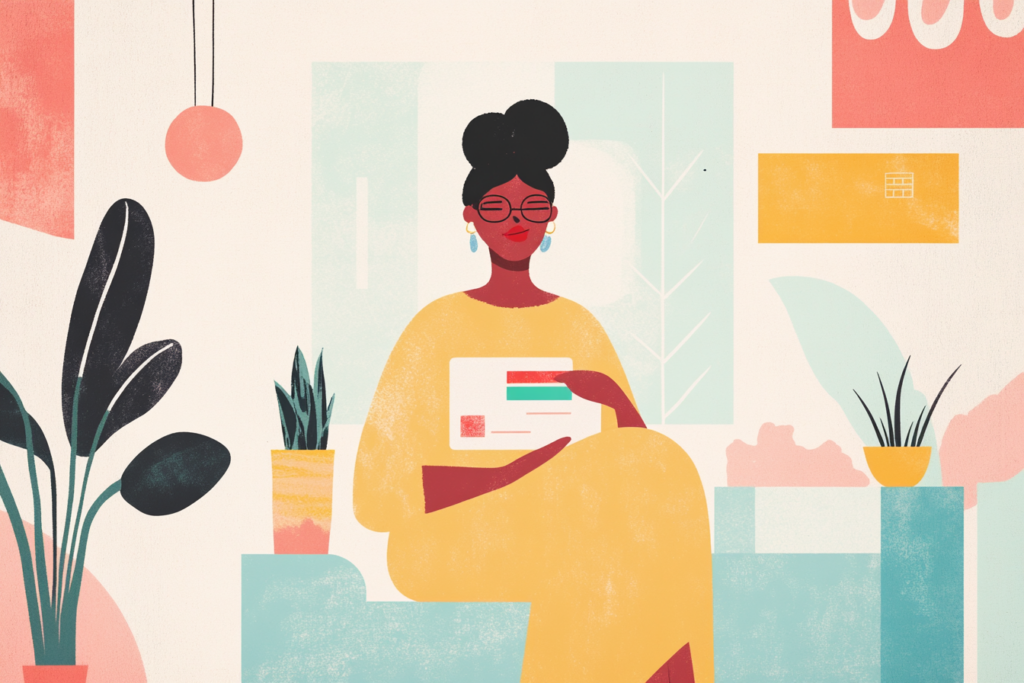 Woman looking at a credit card