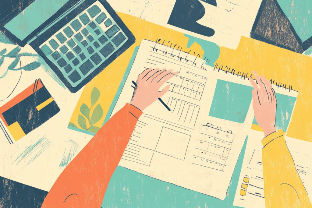 Person with a calendar on their desk planning out the year 