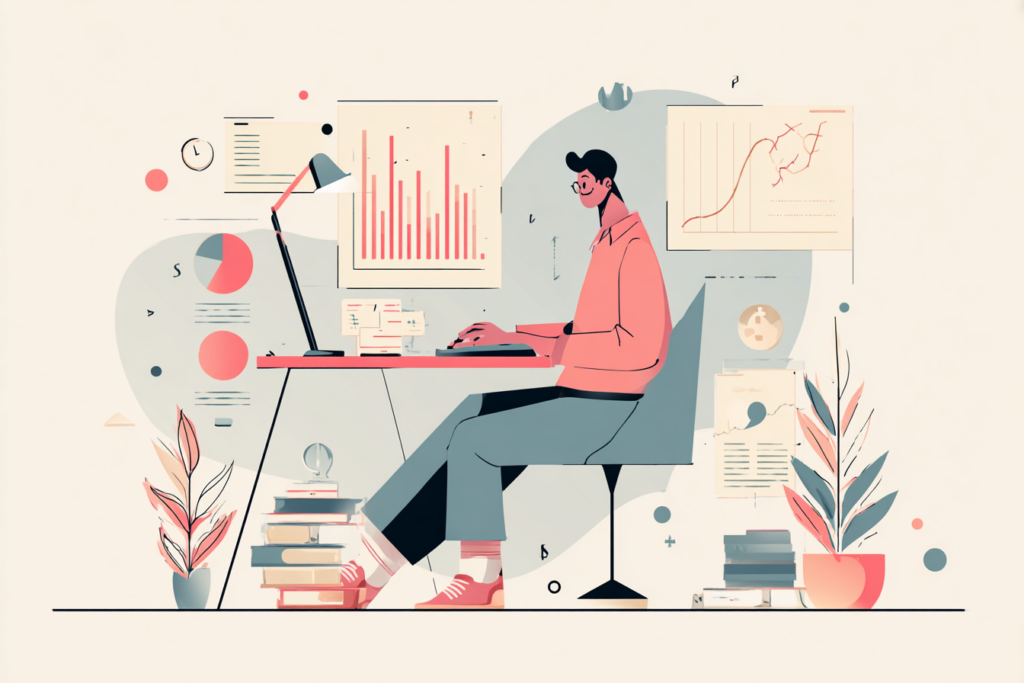 Man on his computer looking at different financial reports