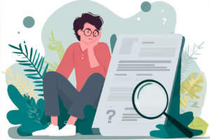 Man sitting and looking at a credit report with a magnifying glass