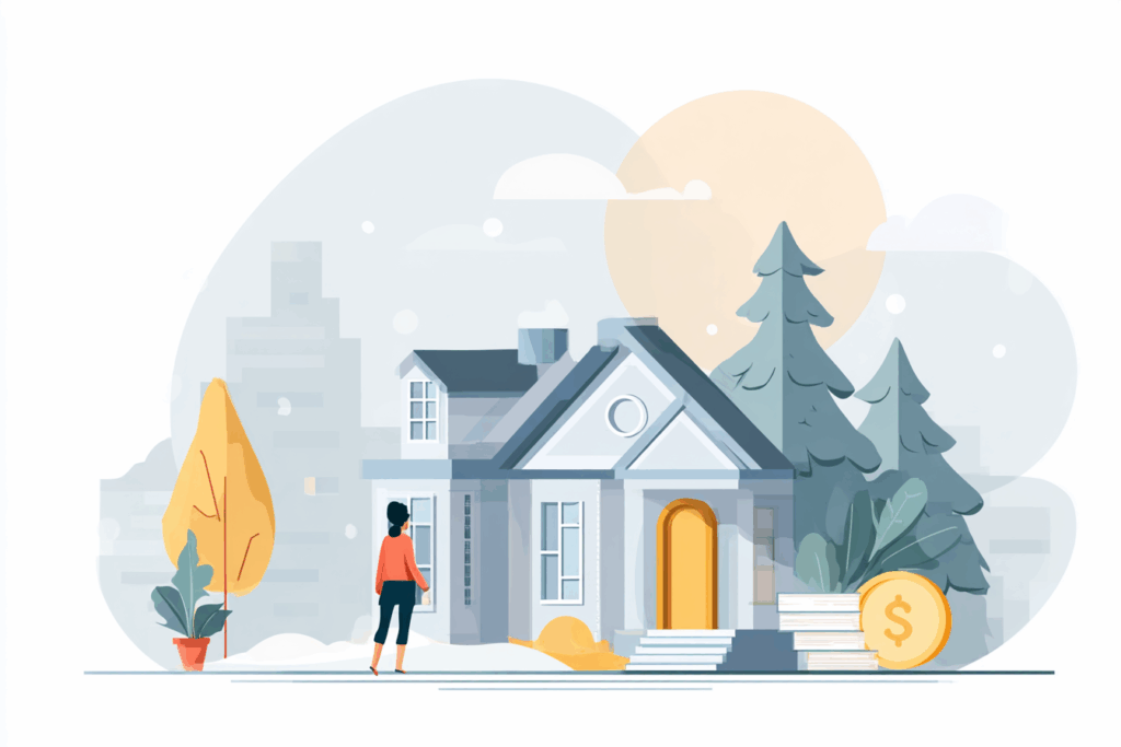 Woman walking into a bank 