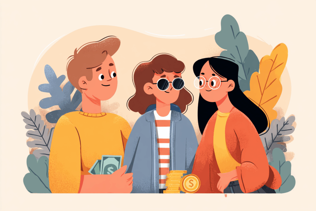 Parents talking to a teenager about money management