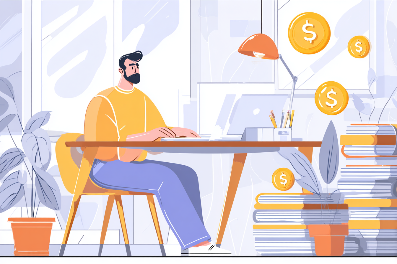 Man sitting at his desk working on his computer making money