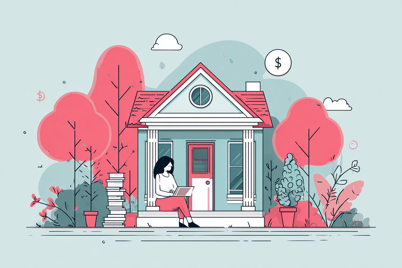 Woman sitting outside her house on her computer